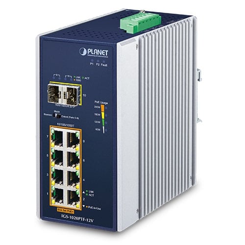 PLANET INDUSTRIAL 8RT 10/100/1000T 802.3AT POE 12V