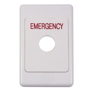 PLAST SW PLATE 118MMX75MM Ø22MM”PRESS FOR ASSISTANCE” IN RED