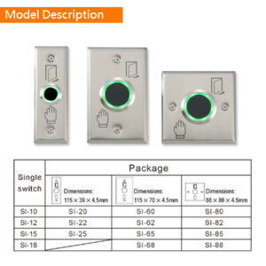 TOUCHLESS EXIT BUTTON 22MM, 115 X 70MM SS PLATE