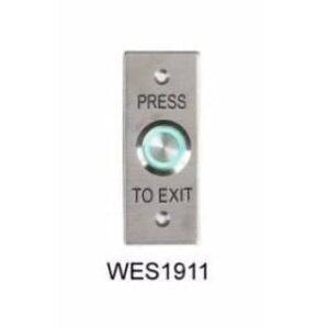 FLUSH EXIT BUTTON, ILLUM GREEN, ARCHITRAVE, IP65, FLY LEADS